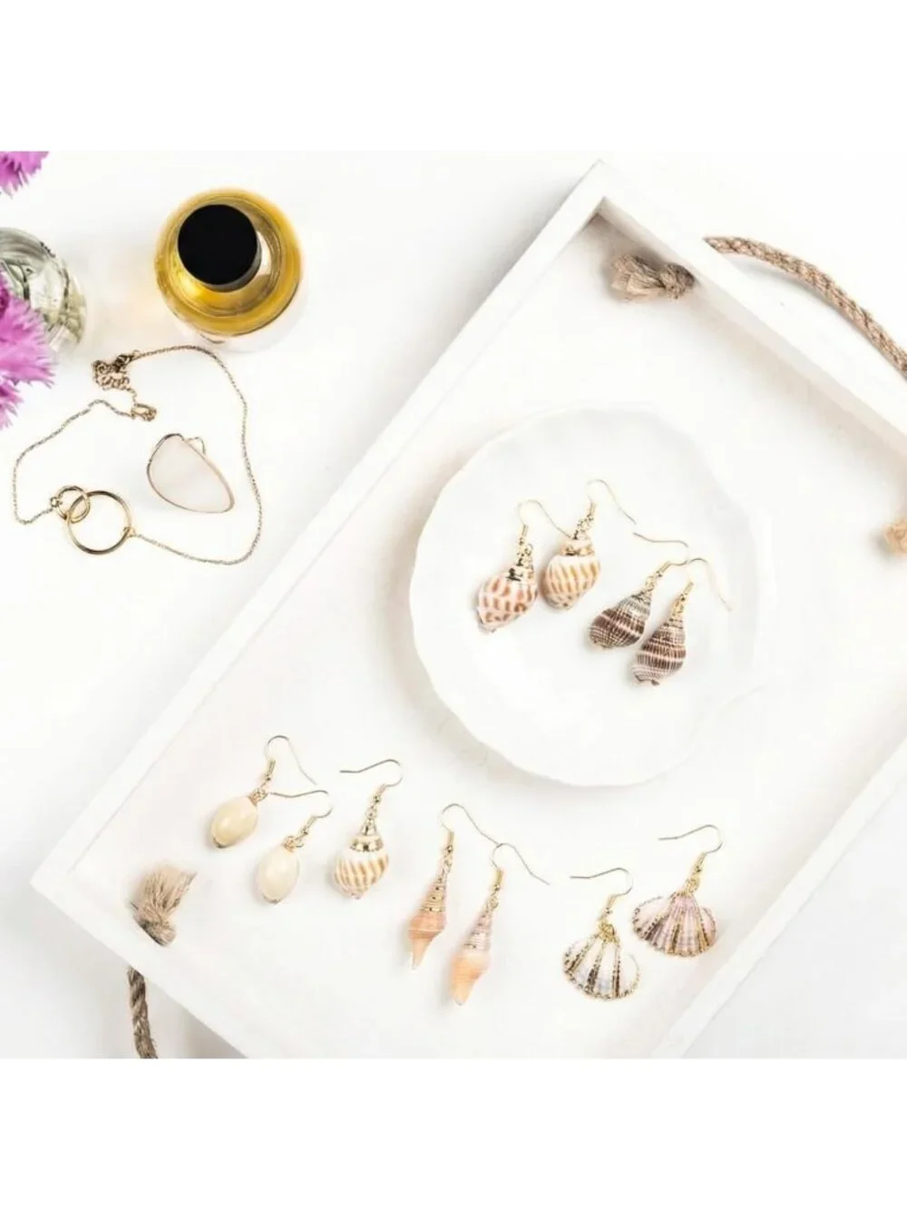 Natural Conch Drop Earrings - 9 Pairs Seashell Jewelry for Women, Boho Chic